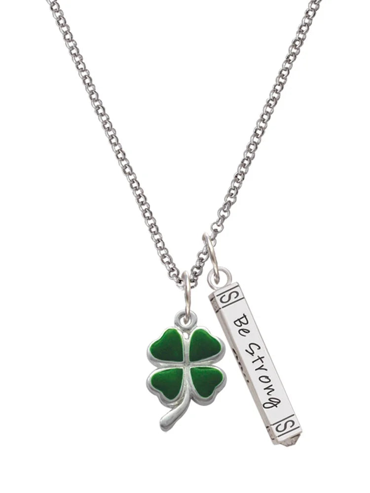 Silvertone Green Four Leaf Clover Bar Charm Necklace, 23" G811589