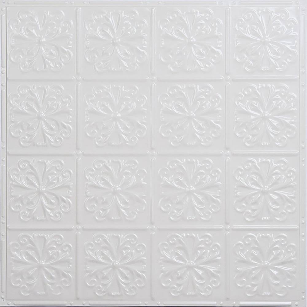 Bright White Gloss Metal Tin Surface-Mount Ceiling Tiles 5-Pack L6166