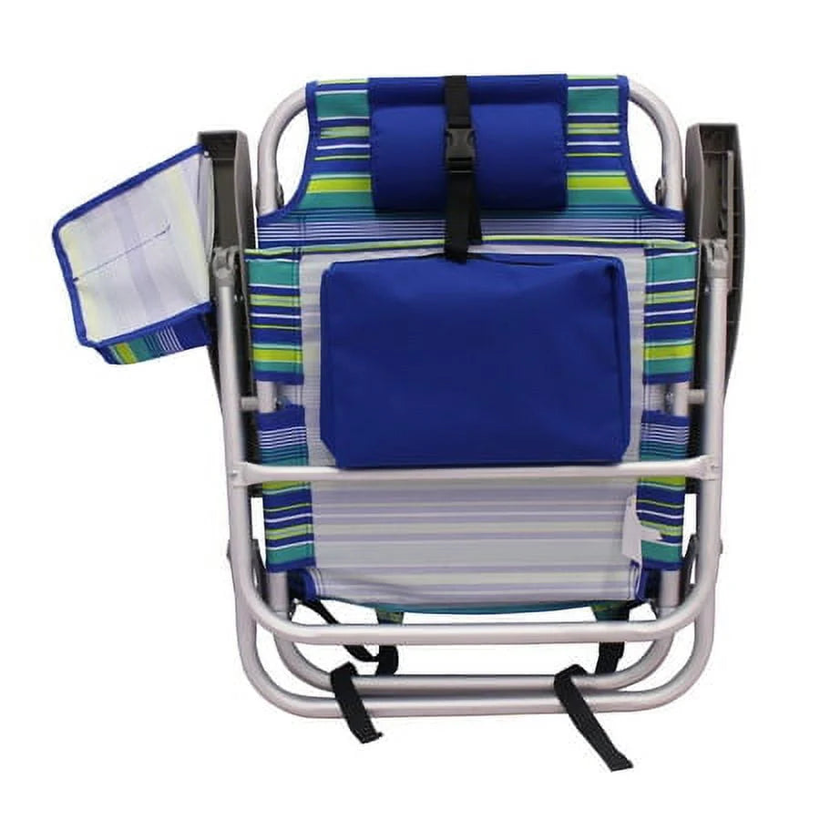 2-Pack Lay-Flat Backpack Chair Blue & Green Stripe Q6831
