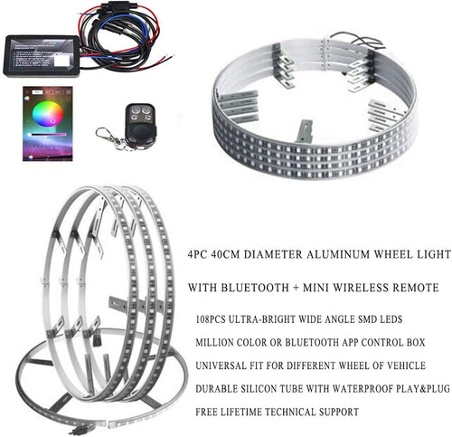 15.5 in 4 PCS 576 LEDs Double-Sided RGBW Wheel Rim Light Kit E461492