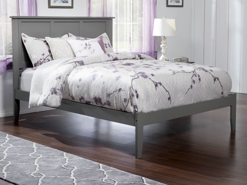 King Solid Wood Platform Bed with Panel Headboard in Grey J382