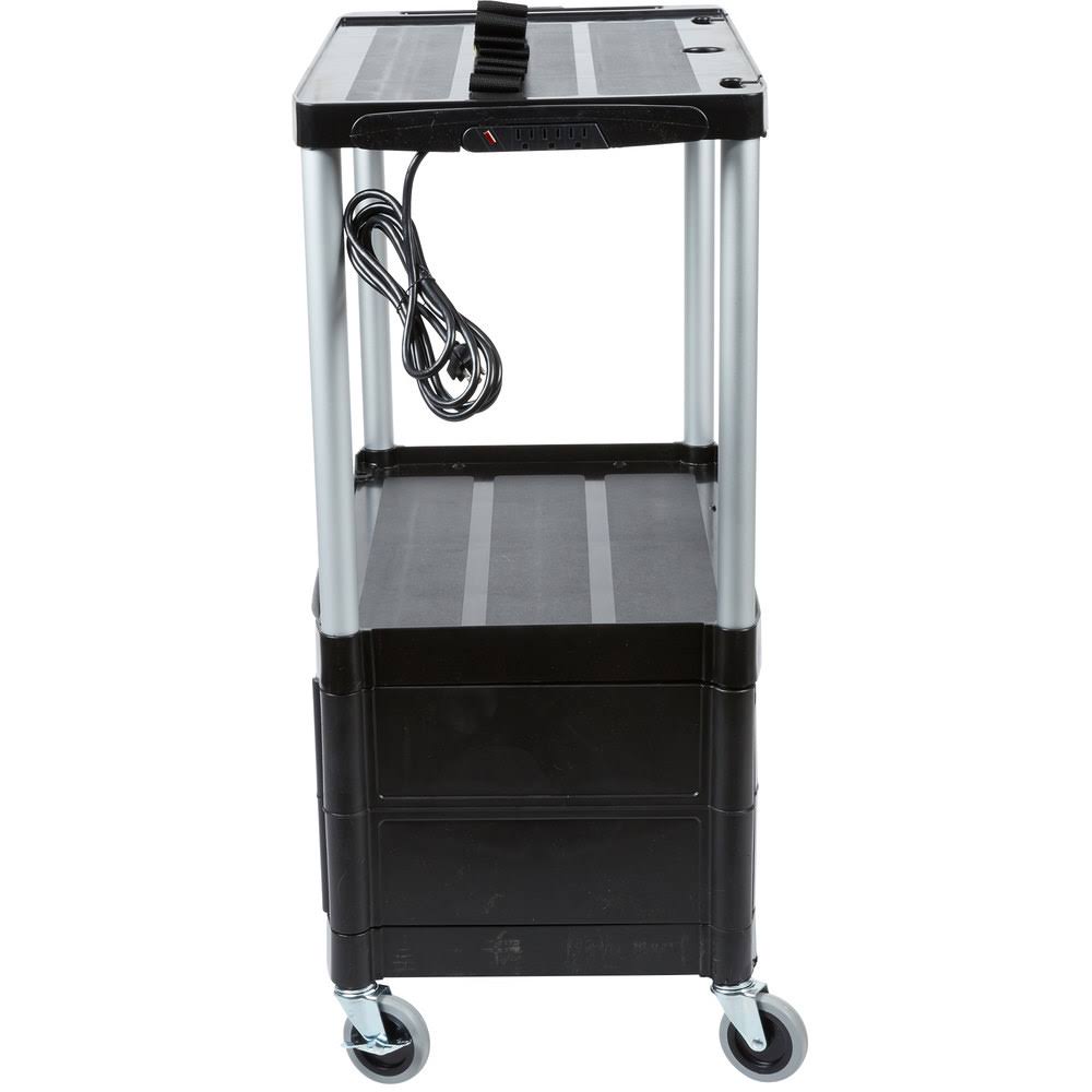Black Three-Shelf AV Cart with Cabinet C836