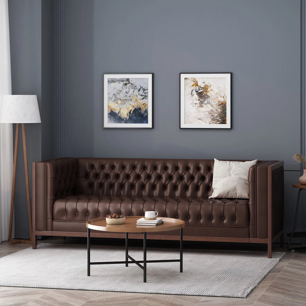 Dark Brown Faux Leather Sofa U1606