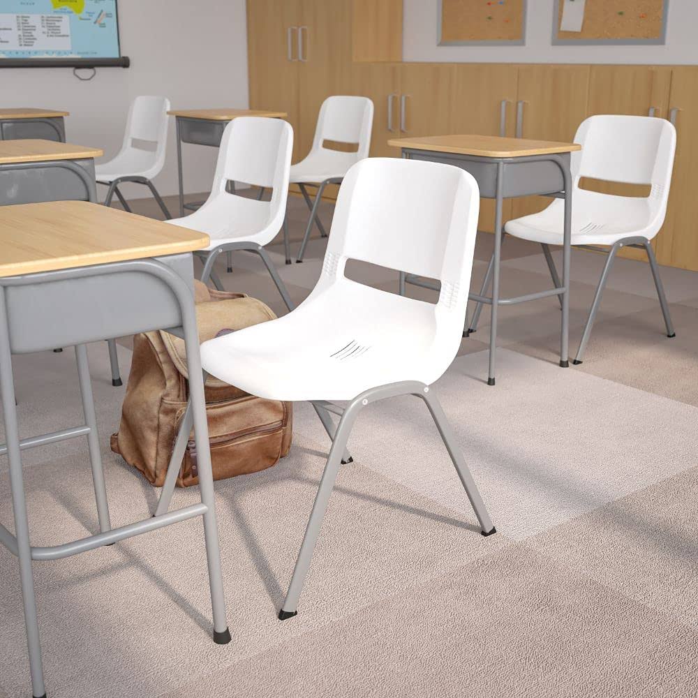 White Ergonomic Shell Stack Chair with Gray Frame K439785