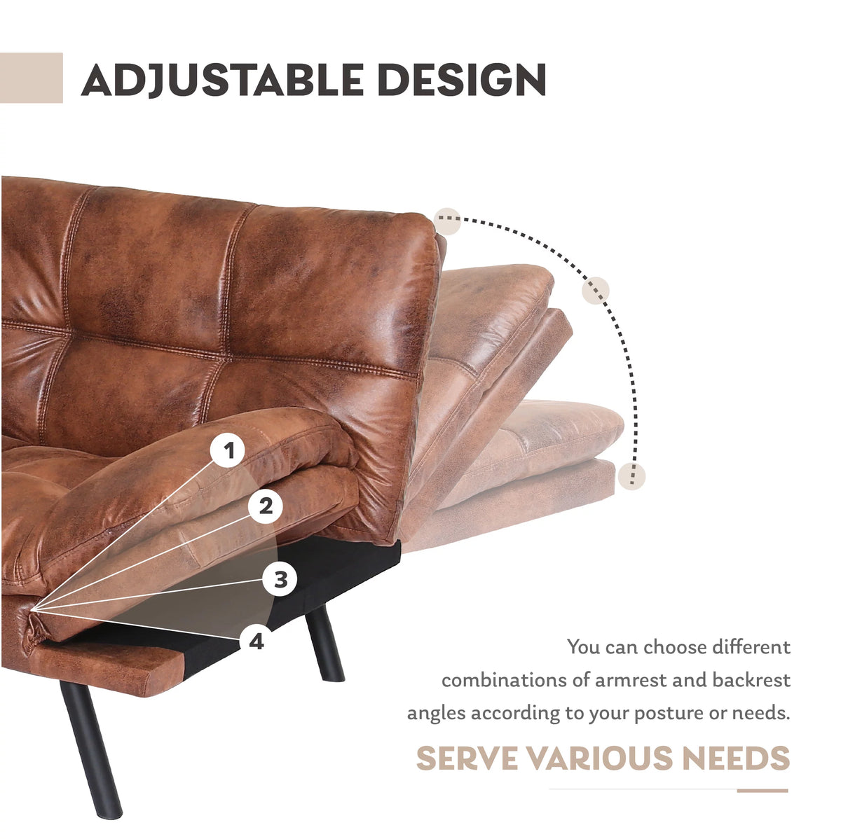 Brown Convertible Memory Foam Futon Sofa Bed Q3905