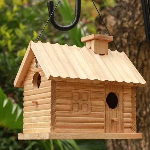 Natural Wooden Bird House 2 Hole 2 Rooms Hanging Birdhouse V958