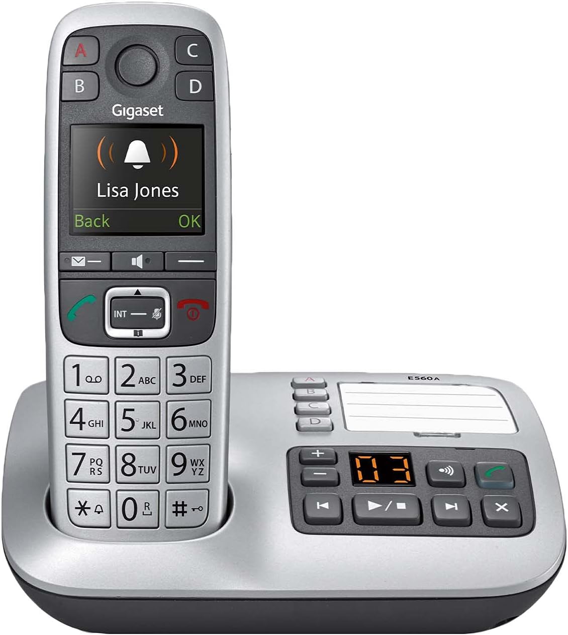 Cordless Phone with Answering Machine and SOS Key, Platinum Q636264