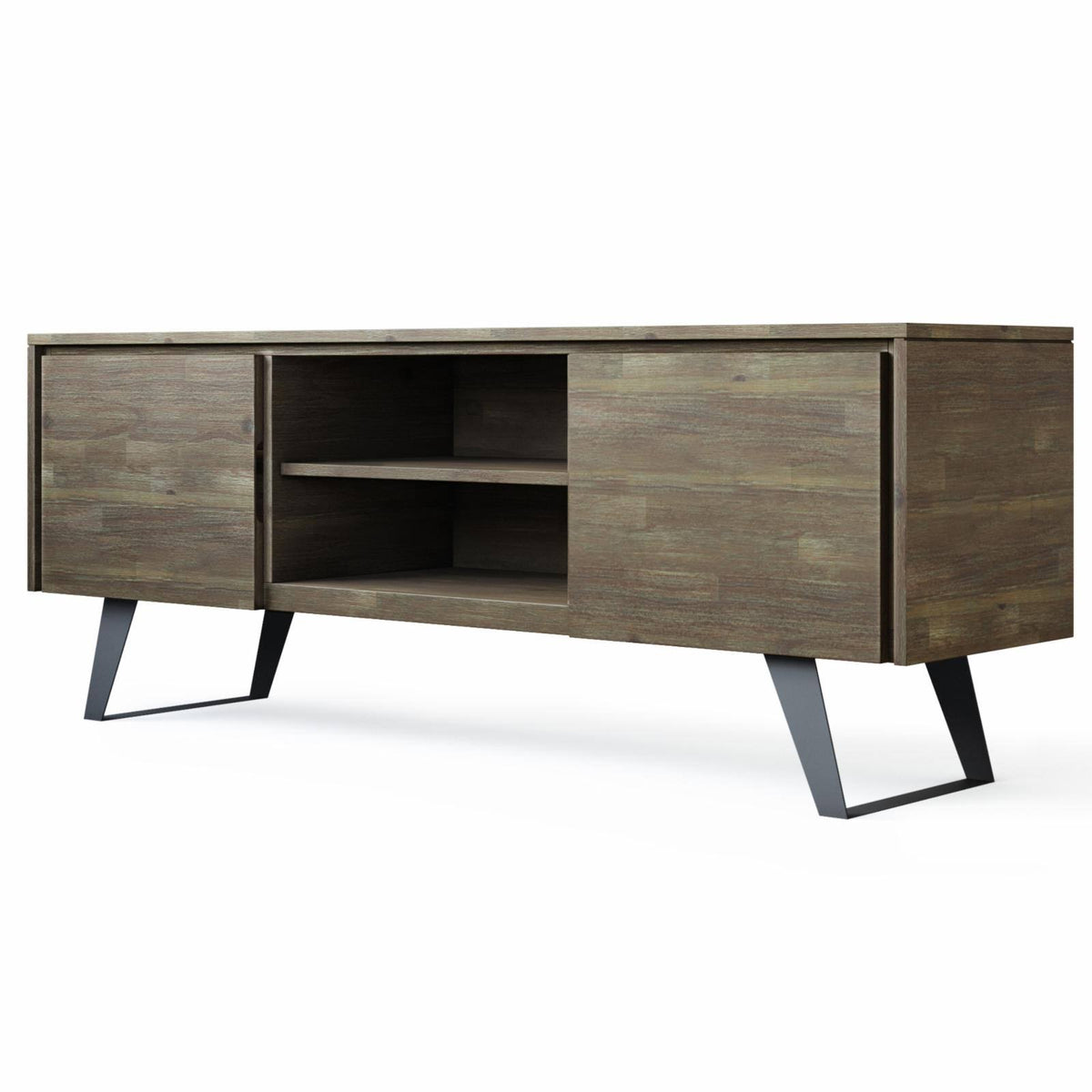 Solid Acacia Wood TV Media Stand in Distressed Grey A95556