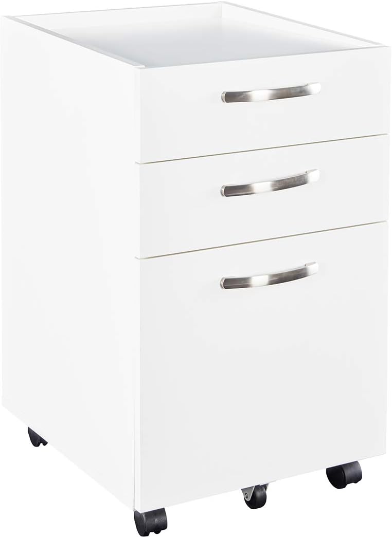 White 3 Drawer Wood Rolling File Cabinet V992732