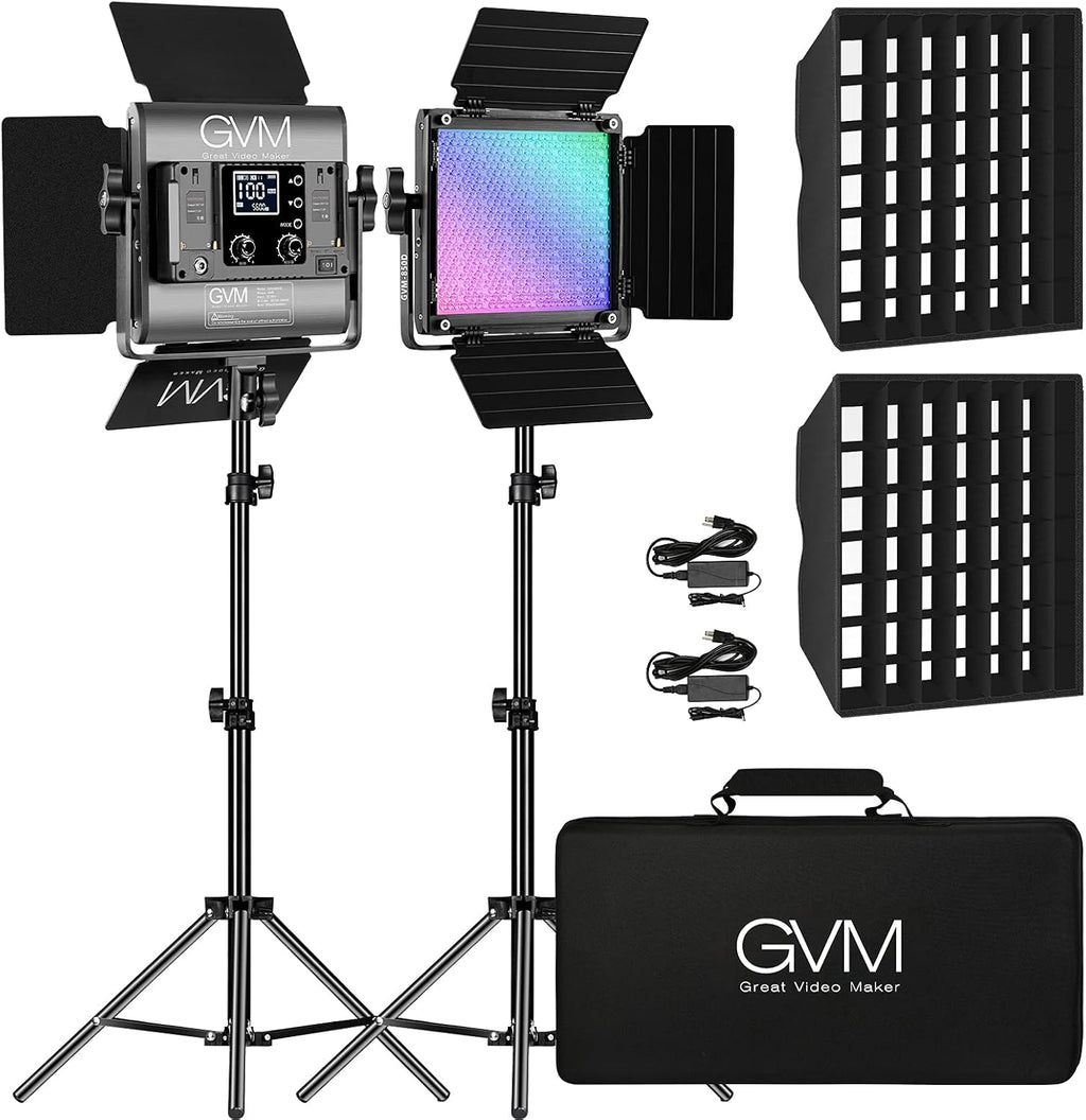 RGB LED Video Light with 2 Light Boxes, 360° Full Color Video Lighting Panel, 2 Packs Photography Lighting Kit B338