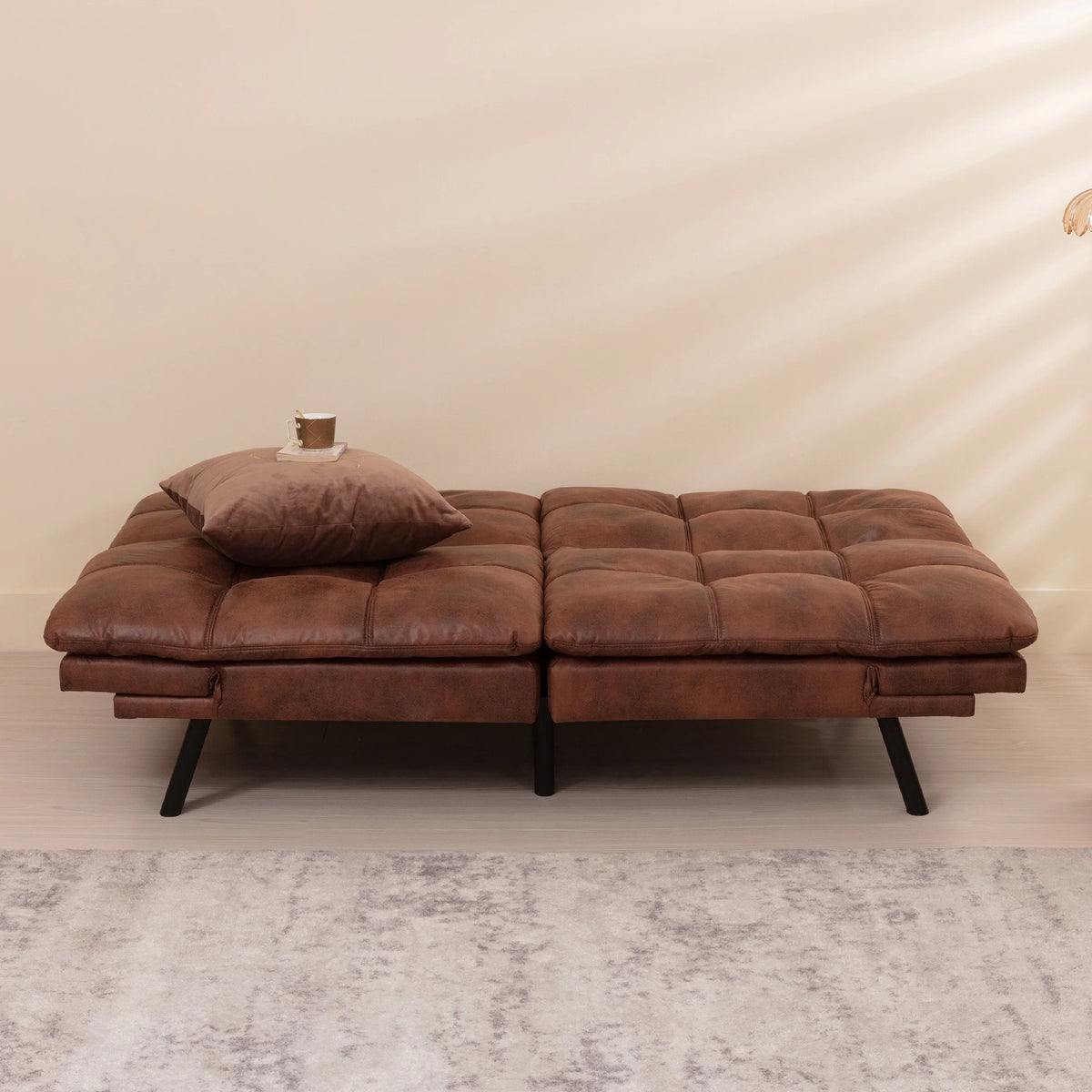 Brown Convertible Memory Foam Futon Sofa Bed Q3905