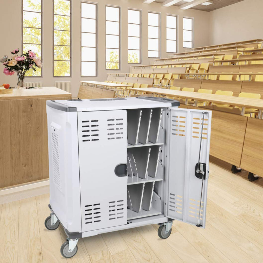 Fully Assembled 42 Device Mobile Storage Cart with 3 Outlets X8460