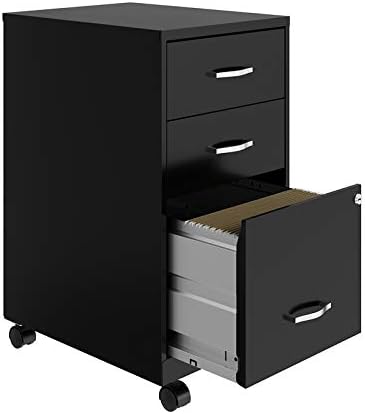 3 Drawer Metal Mobile File Cabinet with Lock, Black G555680