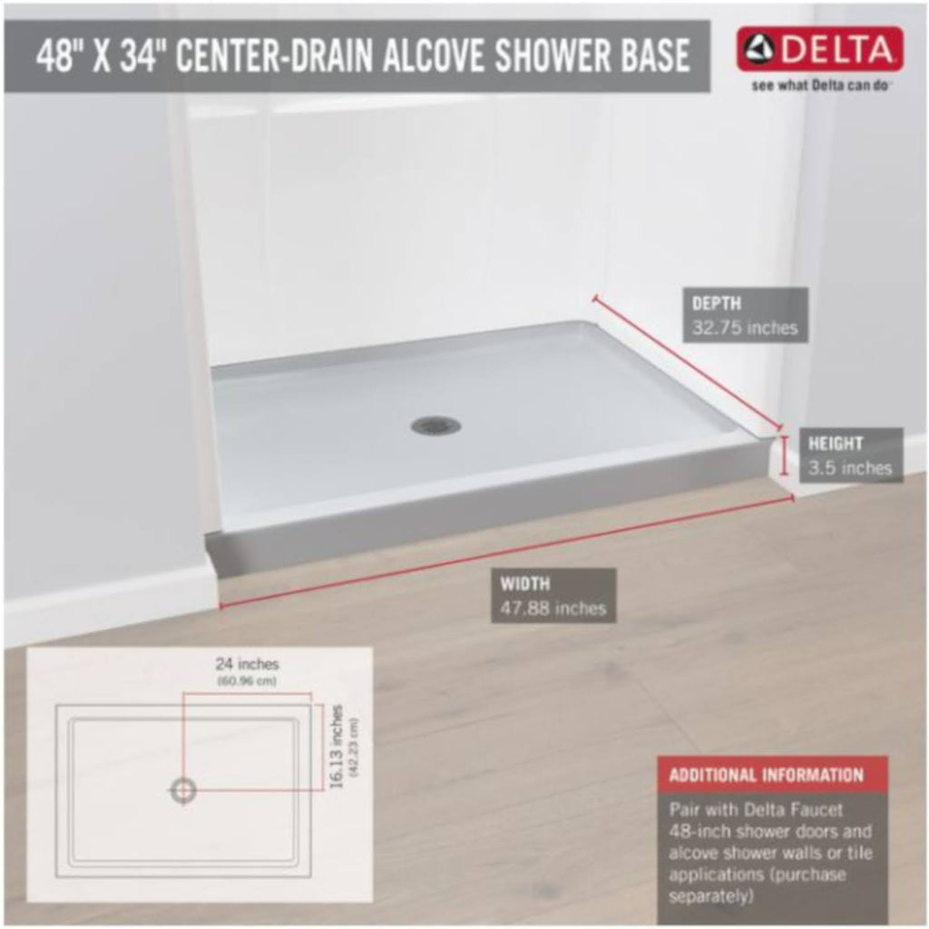 White 48 in. L x 34 in. D Shower Floor & Base E246