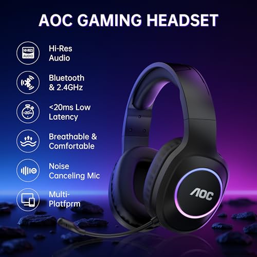 Black Wireless Gaming Headset with Noise Canceling Mic M5432