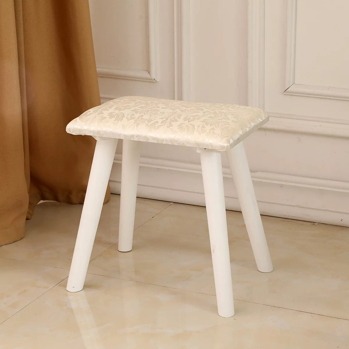 White Wooden Dressing Table with Lighted Mirror and Cushioned Stool M233