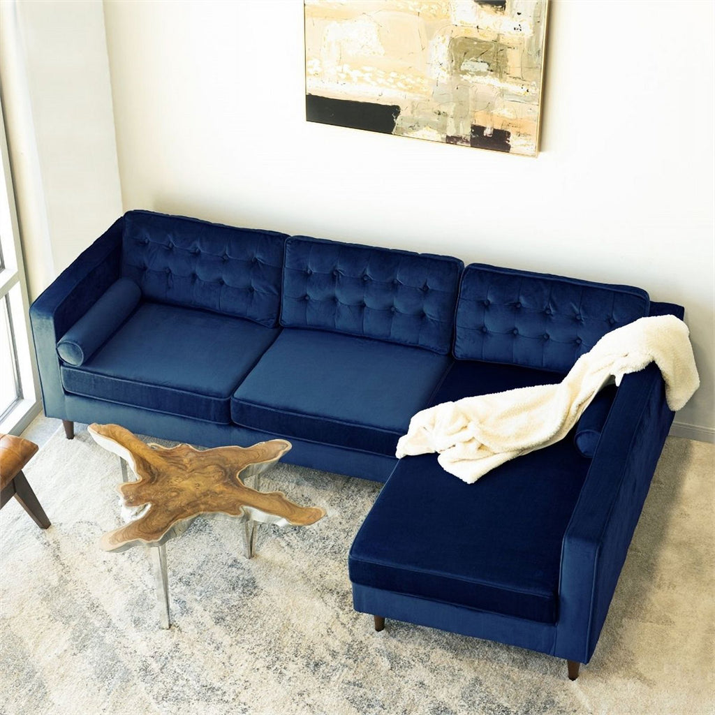 Blue Velvet L-Shaped Right-Facing Sectional E603263