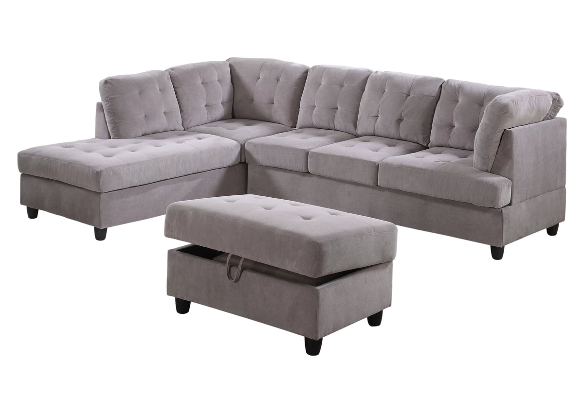Corduroy L Shape Sectional Sofa with Storage Ottoman N859812
