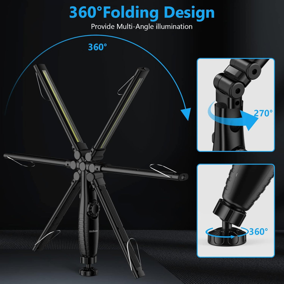 800 Lumens Foldable Rechargeable LED Work Light with Magnetic Base 4 Pack B404522