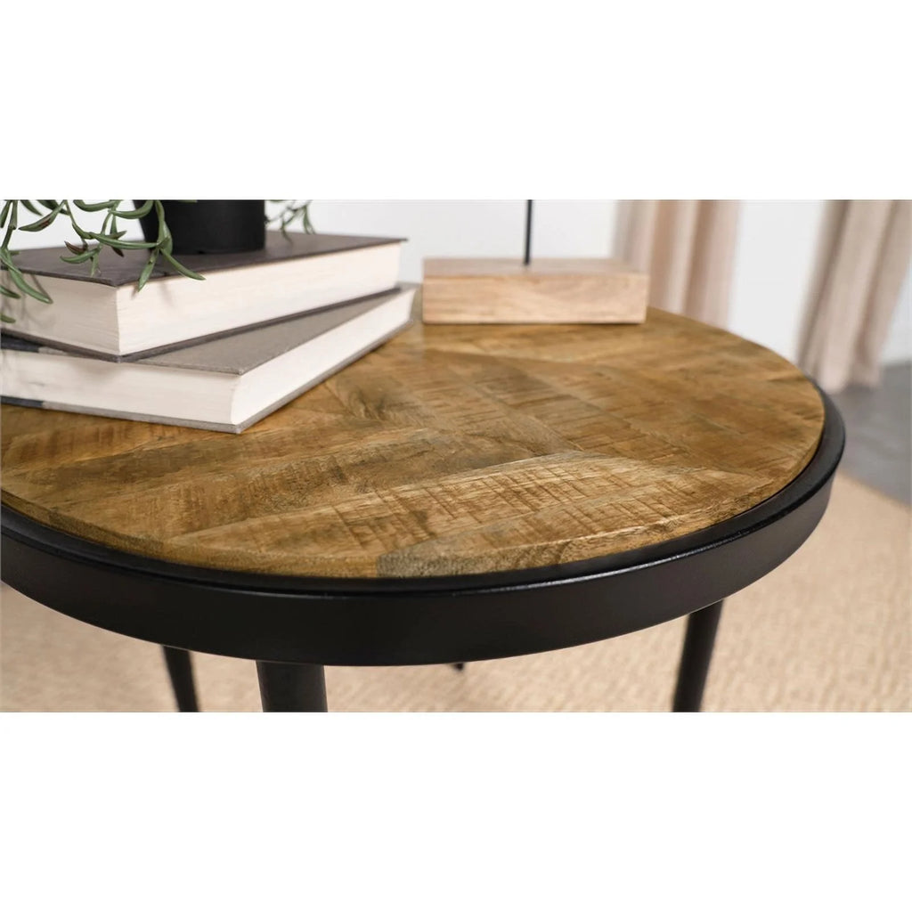 Round Metal Side Table in Natural Mango and Black R258