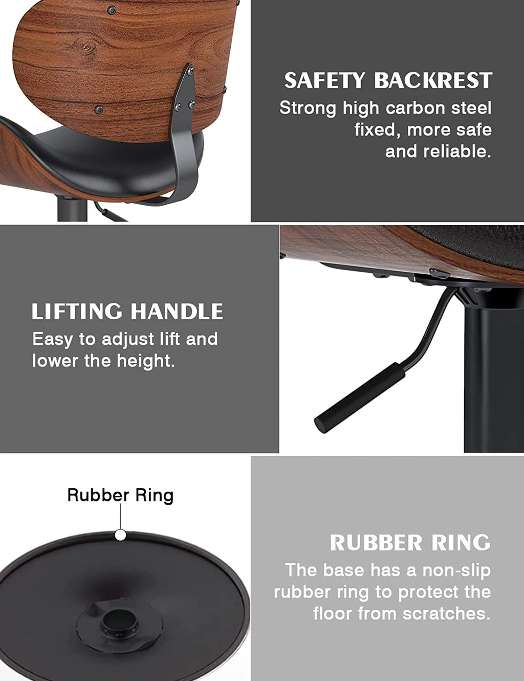 Swivel Bar Stools Set of 2, Adjustable PU Leather with Back and Footrest X625