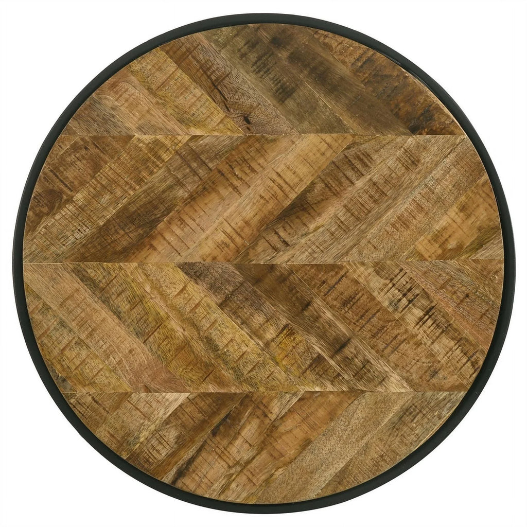 Round Metal Side Table in Natural Mango and Black R258