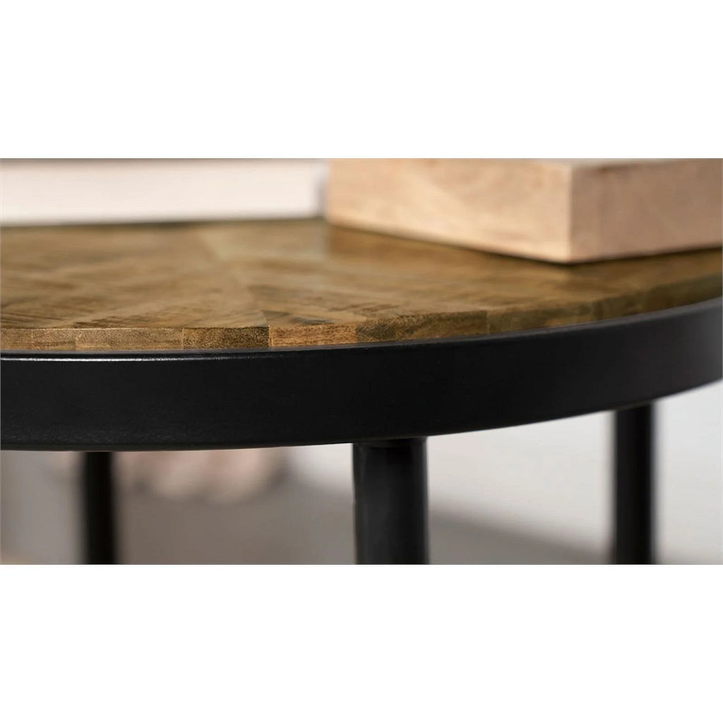 Round Metal Side Table in Natural Mango and Black R258