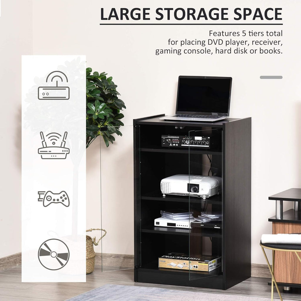 Black 5-Tier Media Stand Cabinet with Tempered Glass Doors M650092