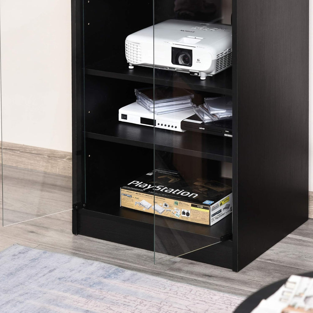 Black 5-Tier Media Stand Cabinet with Tempered Glass Doors M650092