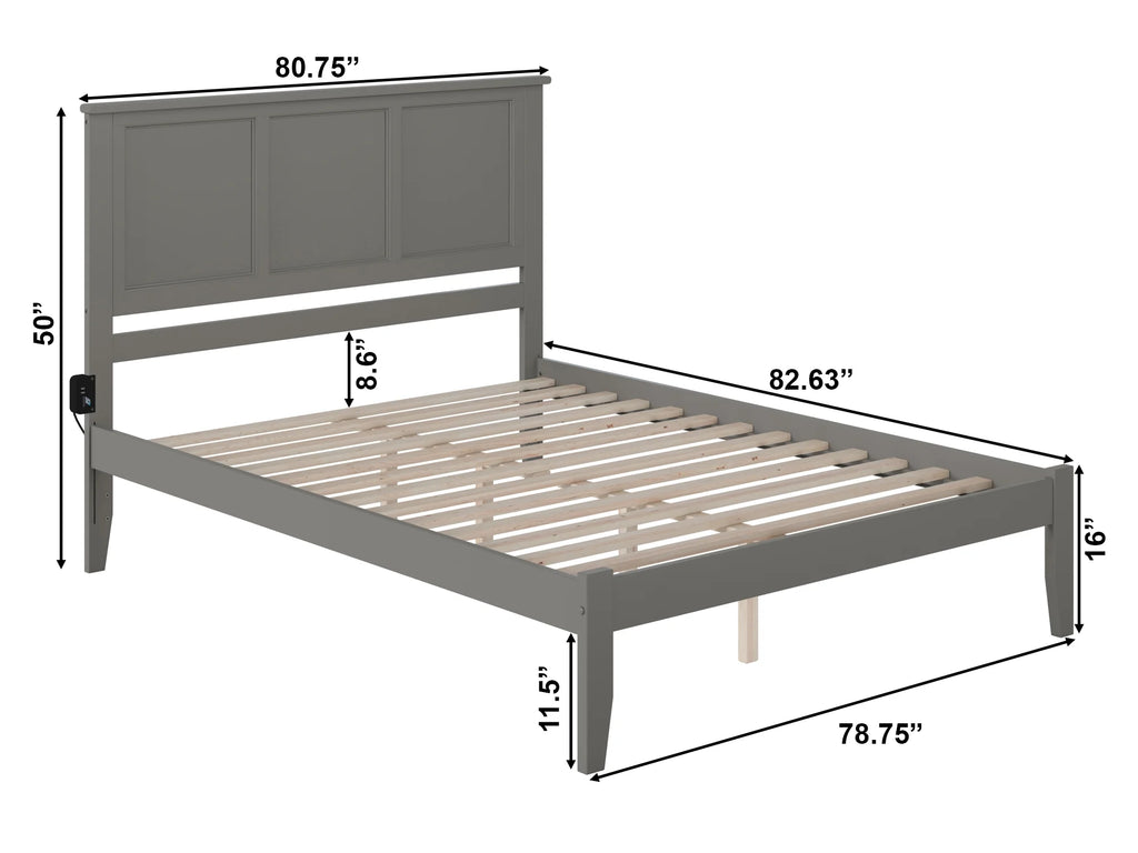 King Solid Wood Platform Bed with Panel Headboard in Grey J382