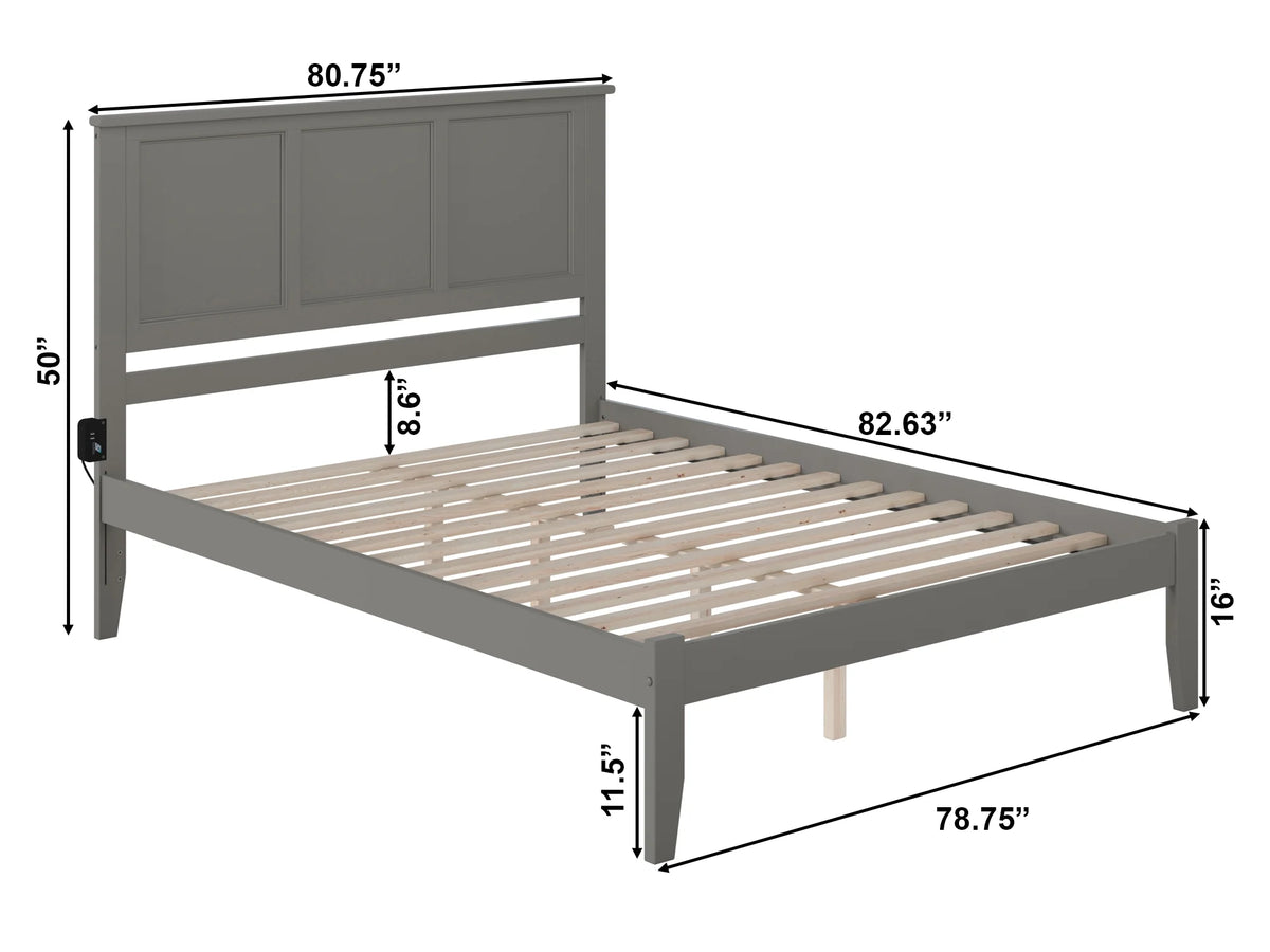 King Solid Wood Platform Bed with Panel Headboard in Grey J382