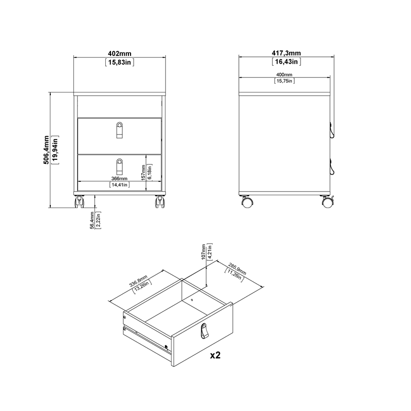 White 2 Drawer Mobile Cabinet C4447