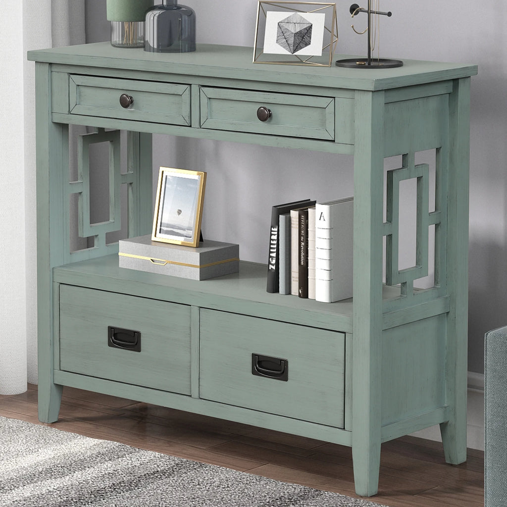 36'' Pine Wood Console Table with 4 Drawers E265572