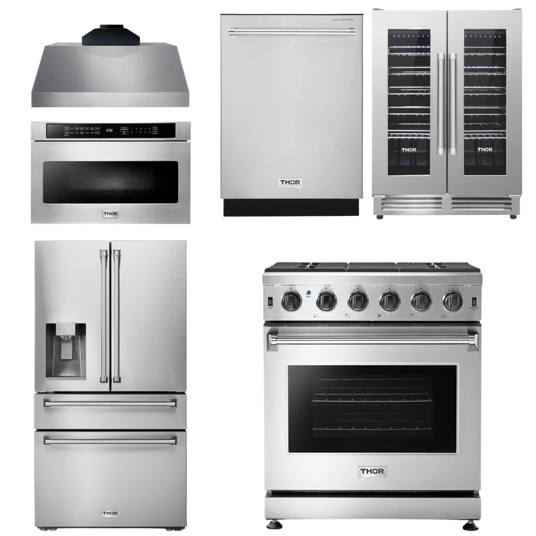 30 Propane Gas Range, Range Hood, Microwave, Refrigerator, Dishwasher, Wine Cooler U175845