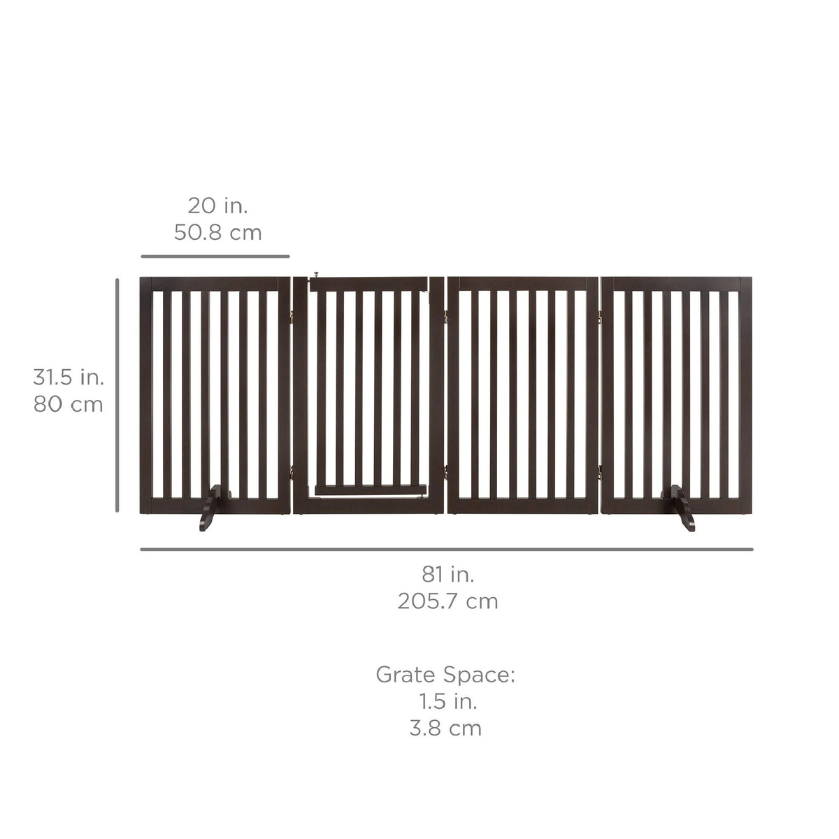 Espresso 4-Panel Freestanding Wooden Pet Gate with Walk Through Door X644