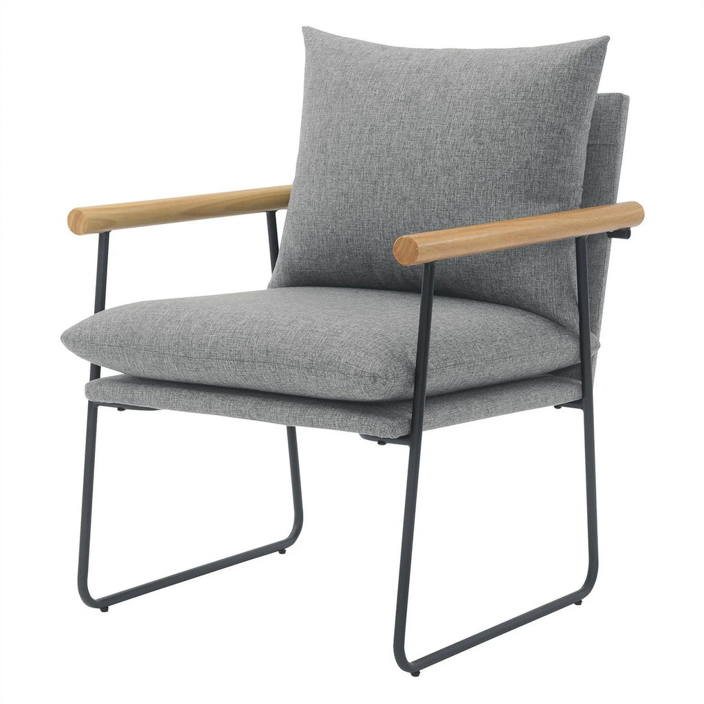 Charcoal Fabric Armchair with Natural Arms and Black Sled Base L19145