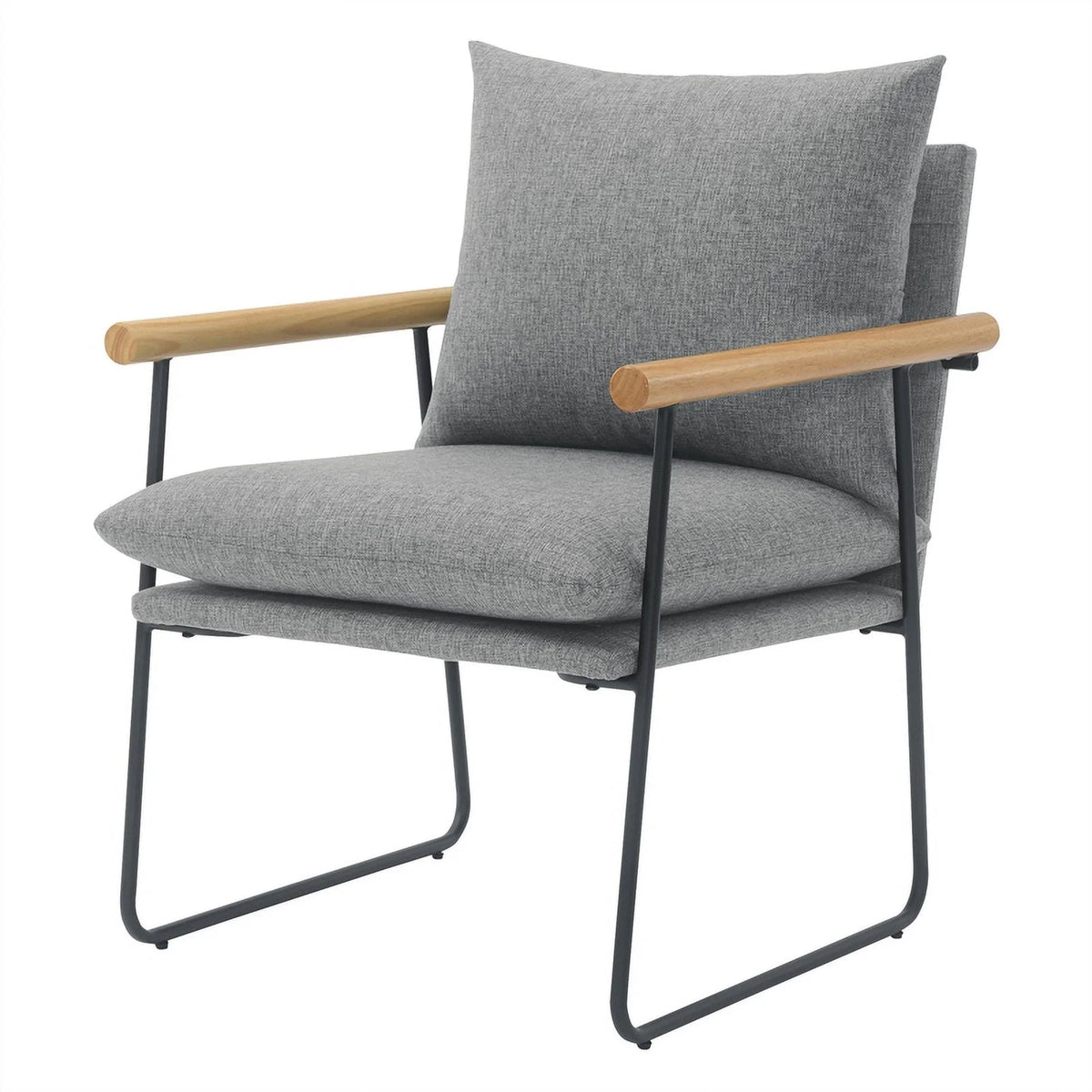 Charcoal Fabric Armchair with Natural Arms and Black Sled Base L19145