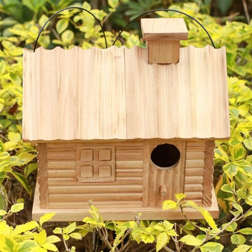 Natural Wooden Bird House 2 Hole 2 Rooms Hanging Birdhouse V958