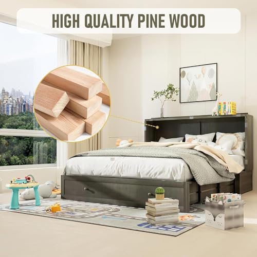 Grey Queen Size Murphy Bed with Storage Drawer H6543