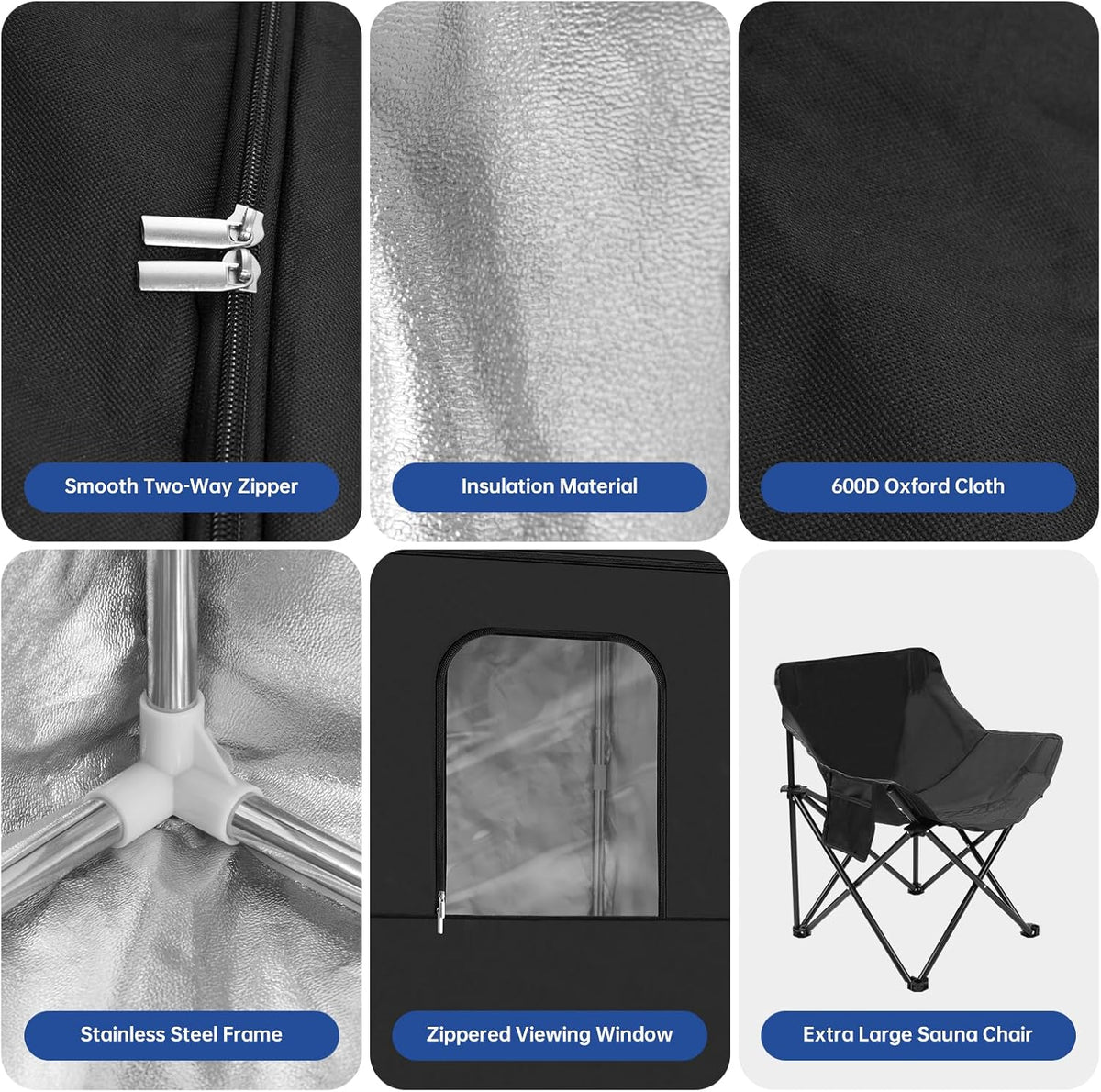 Black 600D Canvas Steam Sauna Tent with Steamer and Foldable Chair U7763