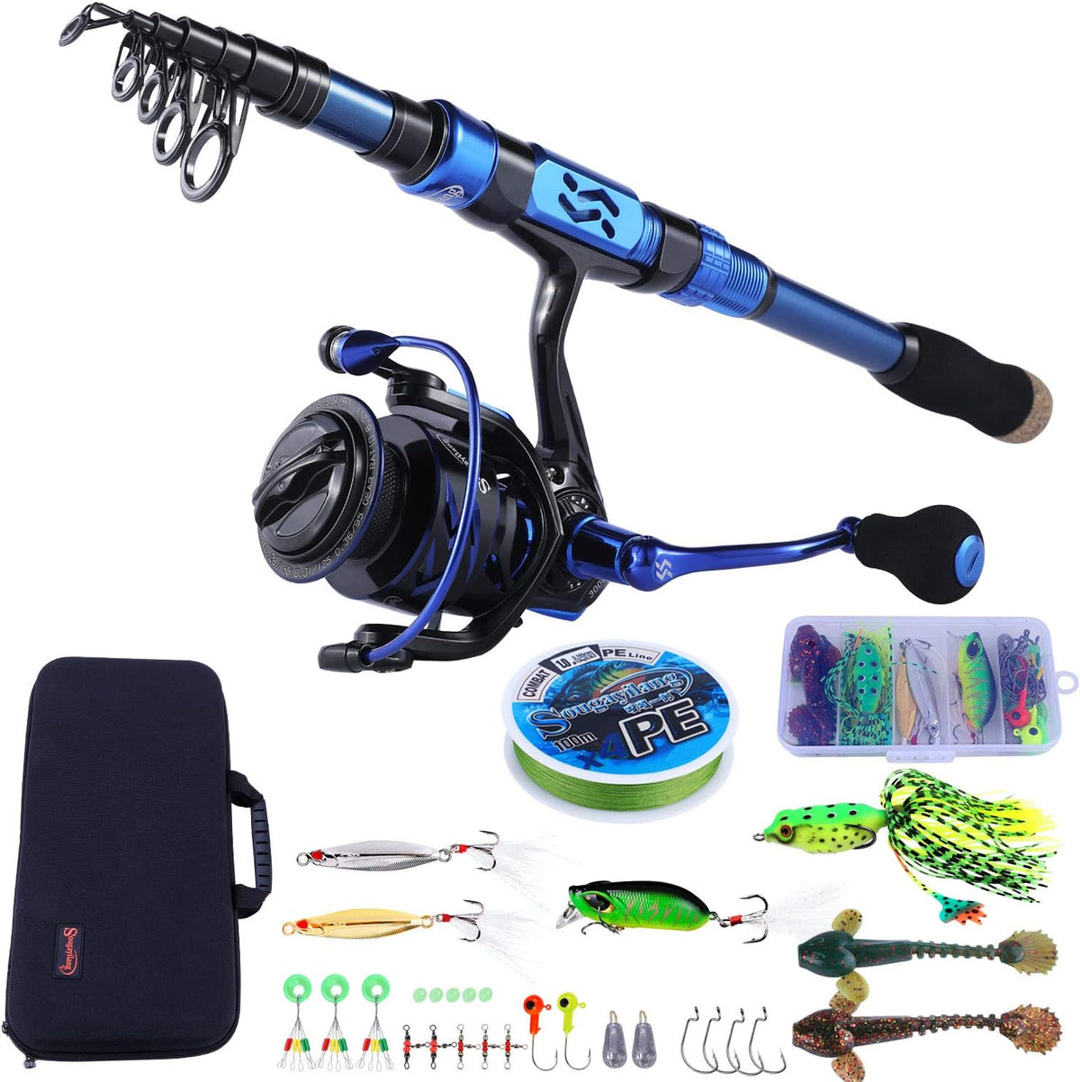 Carbon Fiber Telescopic Fishing Rod and Reel Combo with Carrying Case Z4606