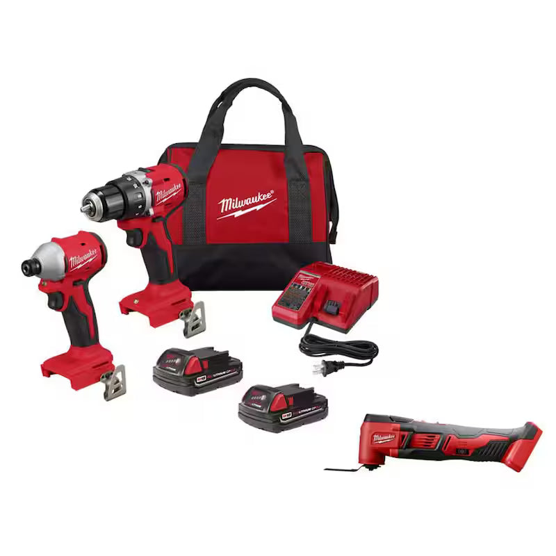 18V Lithium-Ion Brushless Cordless Compact Drill/Impact Combo Kit (2-Tool) with Oscillating Multi-Tool C64792