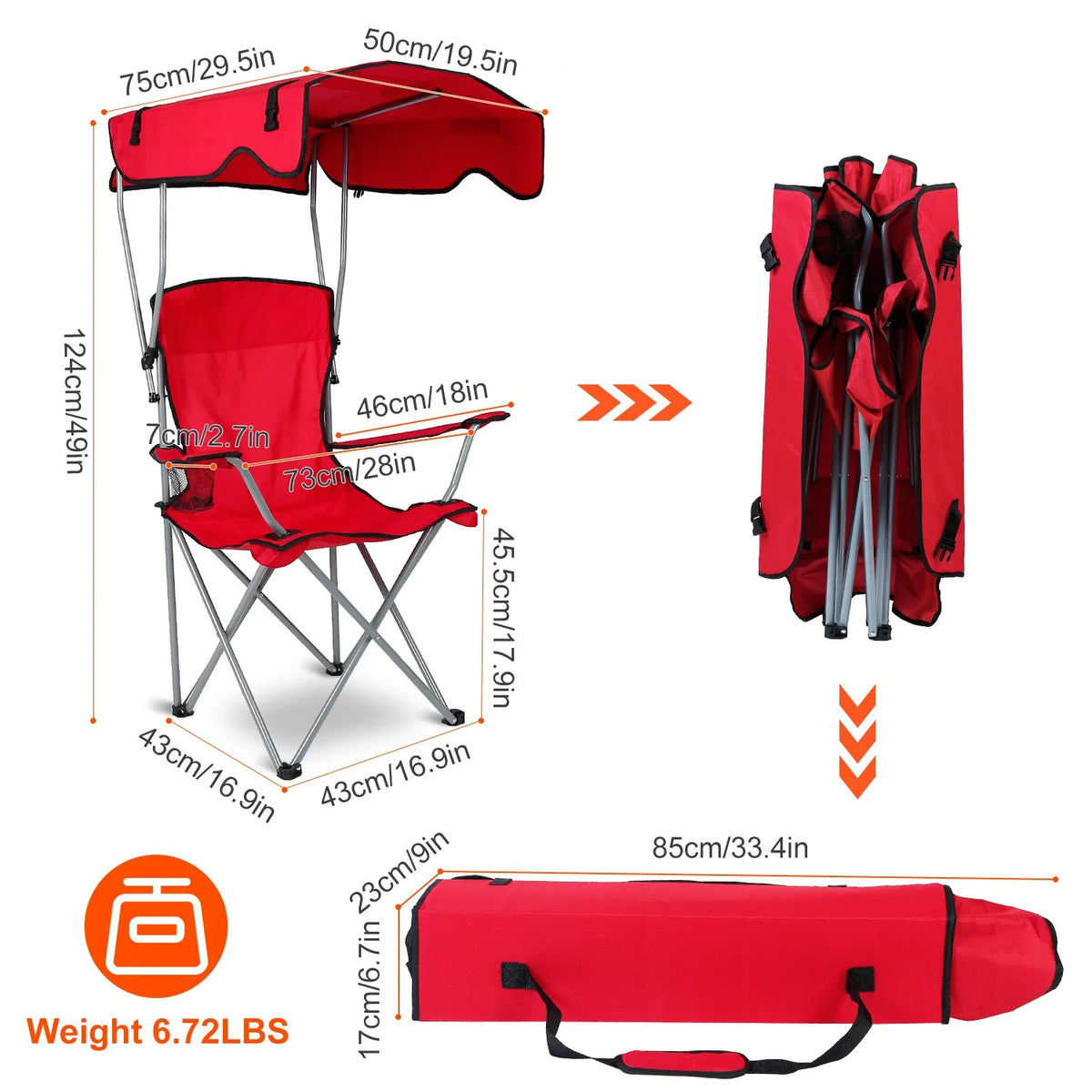 Foldable Canopy Chair with Cup Holder Red O3934