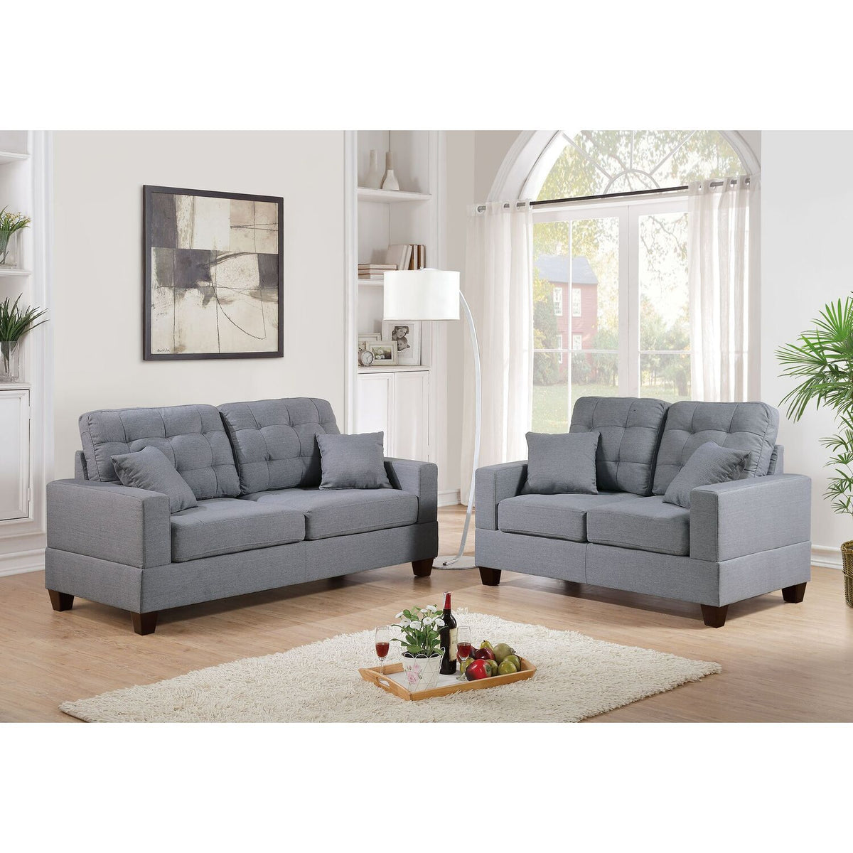 Gray Fabric Sofa and Loveseat Set V829