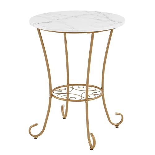 2-Piece Bistro Dining Set with Marble-Look Tabletop and Gold Metal Frame B969593