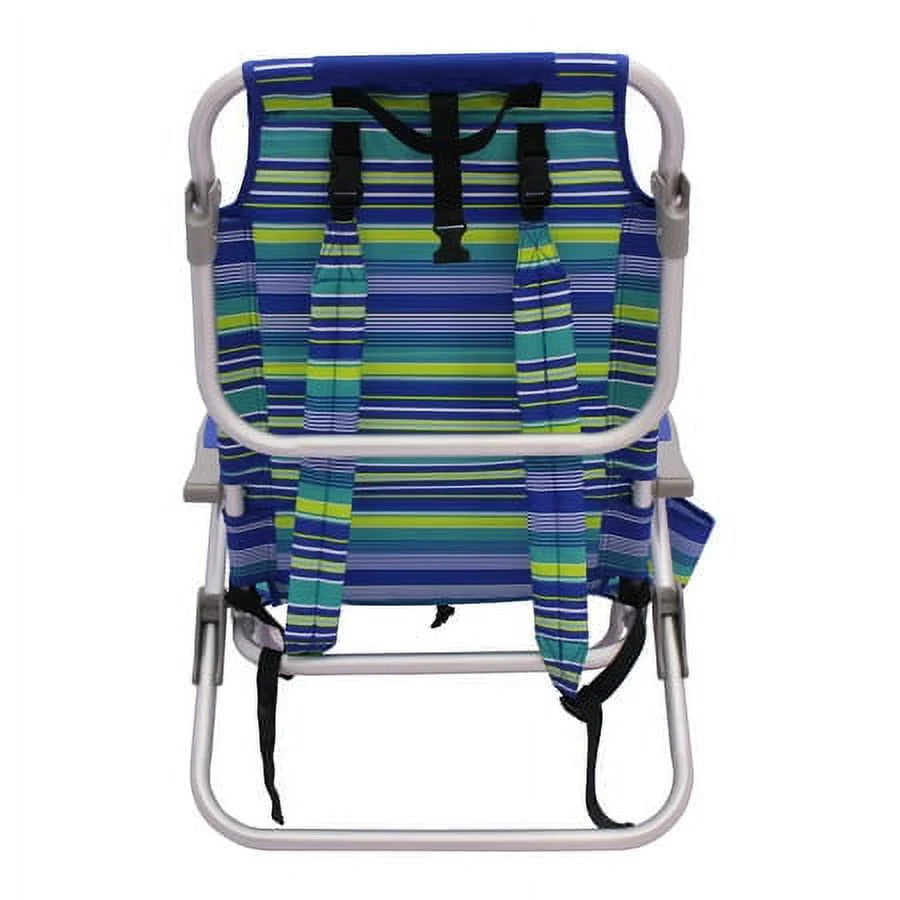 2-Pack Lay-Flat Backpack Chair Blue & Green Stripe Q6831