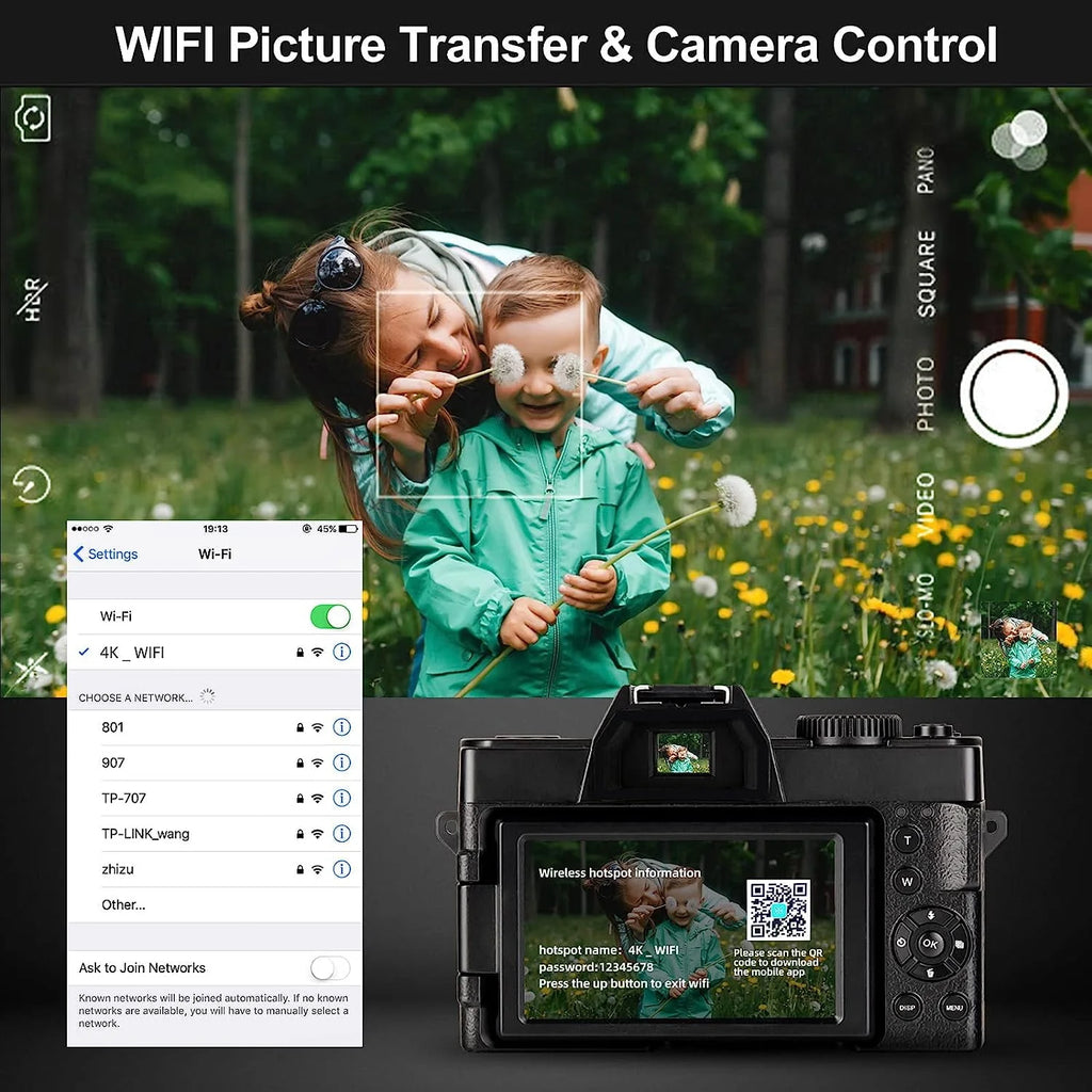 4K Ultra HD 48MP Digital Camera with Wide Angle Lens V674