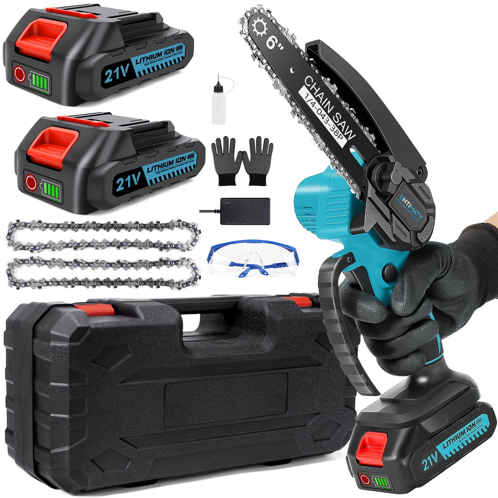 Mini Cordless Chainsaw, 6-Inch Battery Powered with 2 Batteries 2 Chains X92112