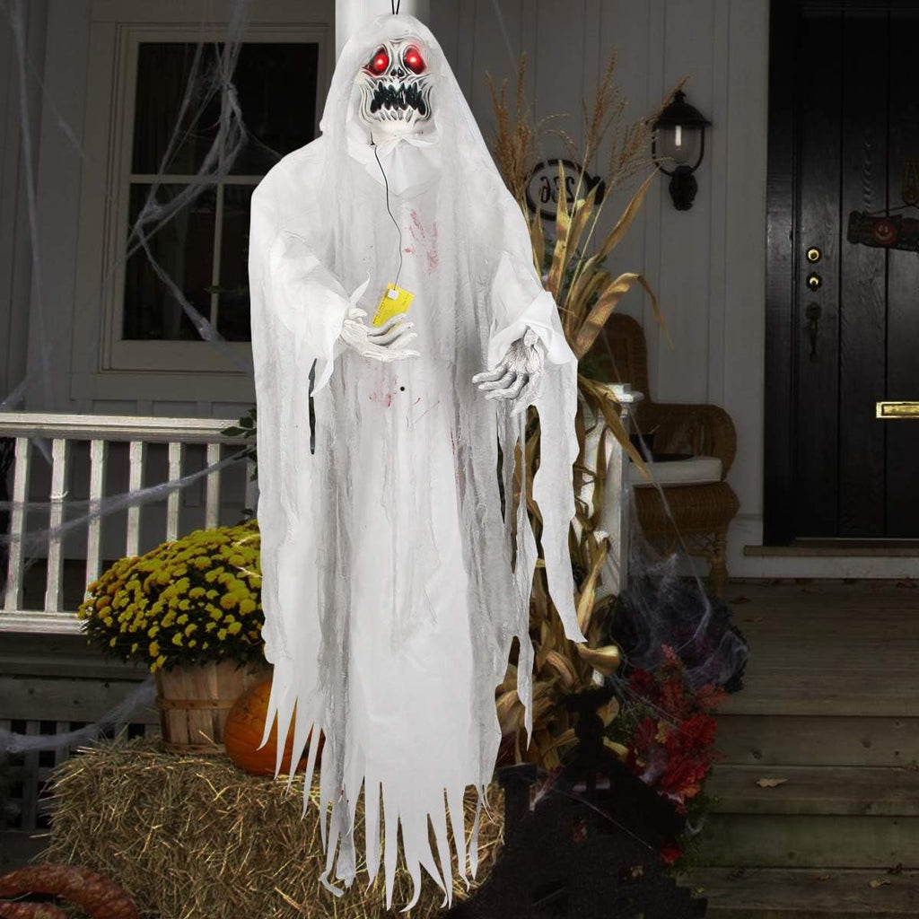 Halloween Hanging Ghost Prop, 5.5 Ft, LED Glowing Eyes, Detachable Bendable Arms, Pack of 2 L308344