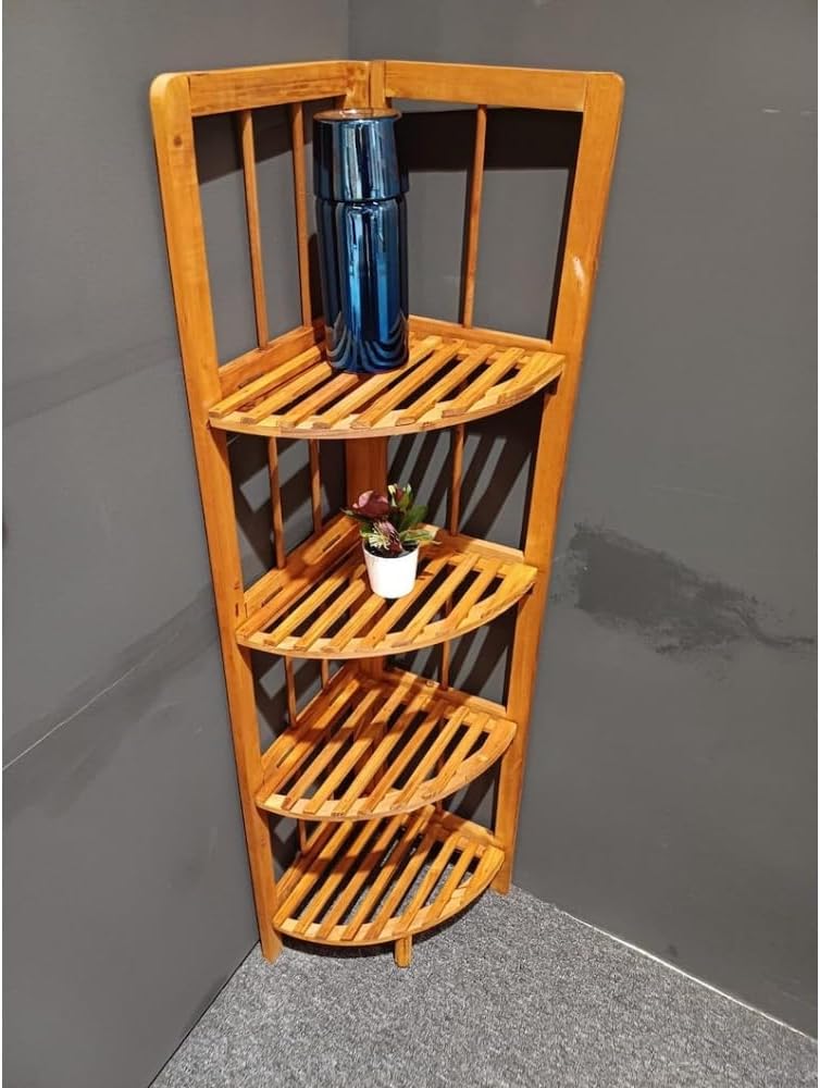 4-Tier Open Wooden Corner Shelf, 11" W x 43" H x 11" D H53665